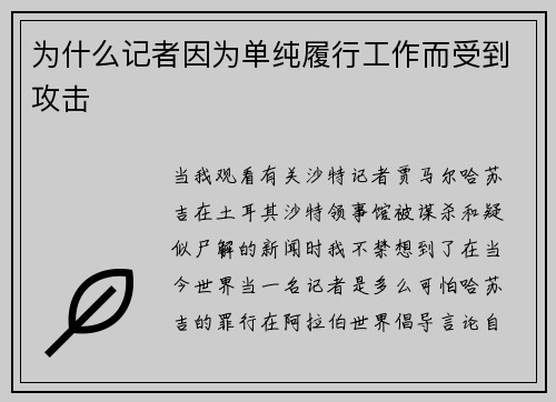 为什么记者因为单纯履行工作而受到攻击 