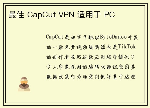 最佳 CapCut VPN 适用于 PC 